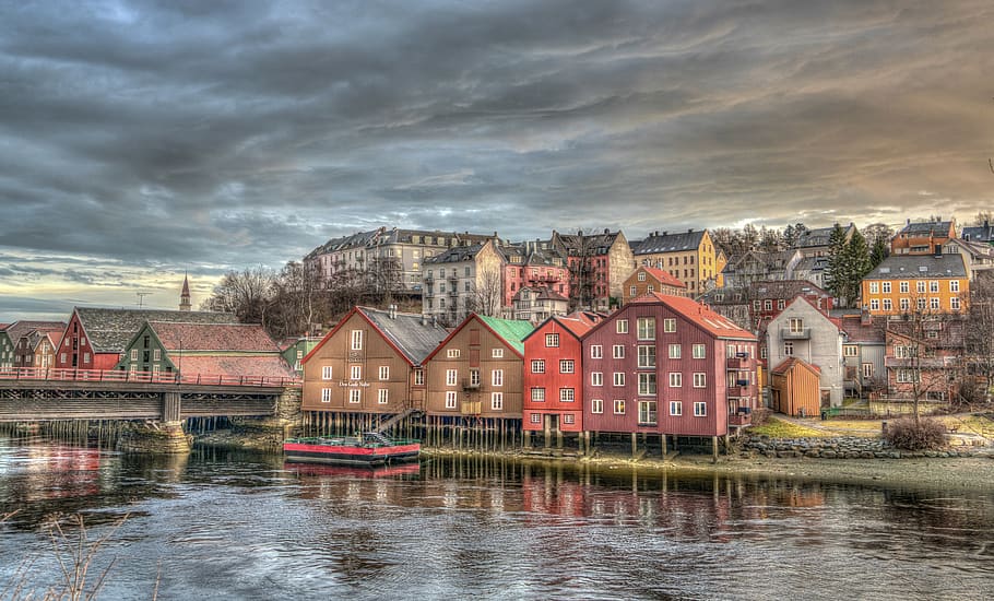 Assorted-color Concrete Buildings Near Body of Water, architecture HD wallpaper