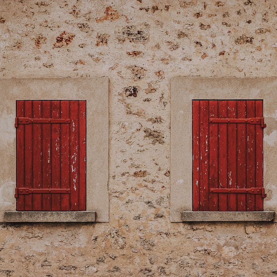 shutter, shutter blinds, red, square, minimalist, summer, wall HD wallpaper