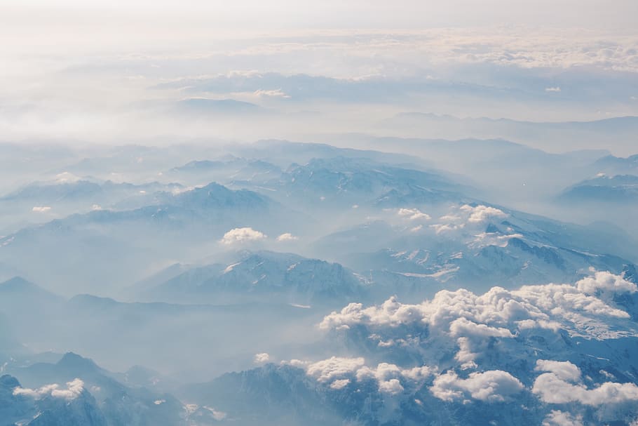 view of mountaintops with clouds, nature, outdoors, mountain range HD wallpaper