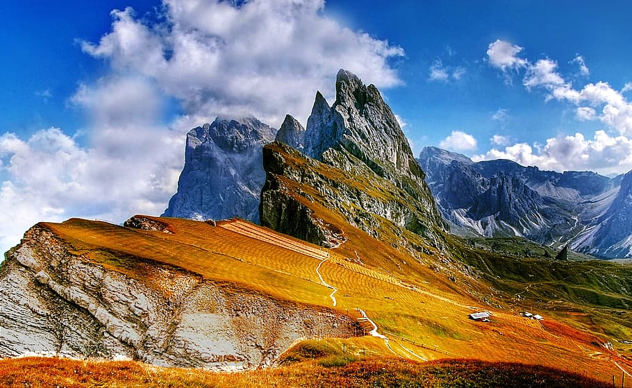 nature, landscape, range, dolmites, mountain, mountainous, cliff HD wallpaper