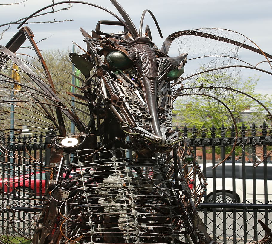 dragon, sculpture, mythical creature, fence, boundary, barrier HD wallpaper