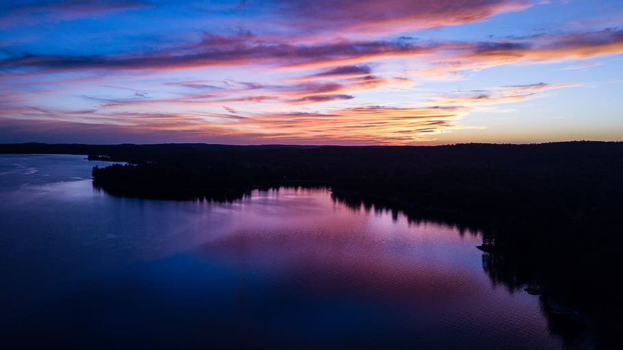 aerial, drone, forest, tree, sunrise, sunset, fall, north, canada HD wallpaper
