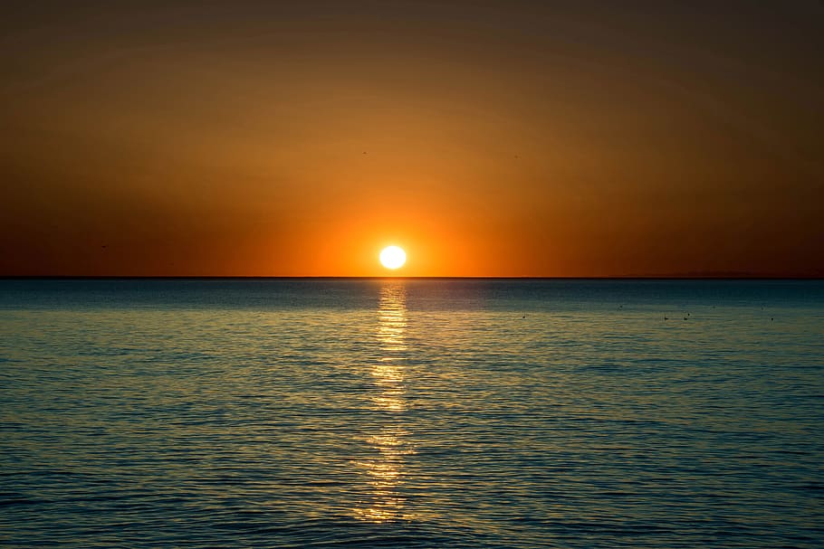 ocean during orange sunset, sky, sunrise, dawn, united states HD wallpaper