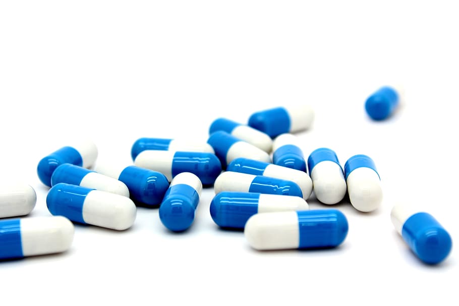 White and Blue Capsules, cure, drug, health, healthcare, medication, HD wallpaper