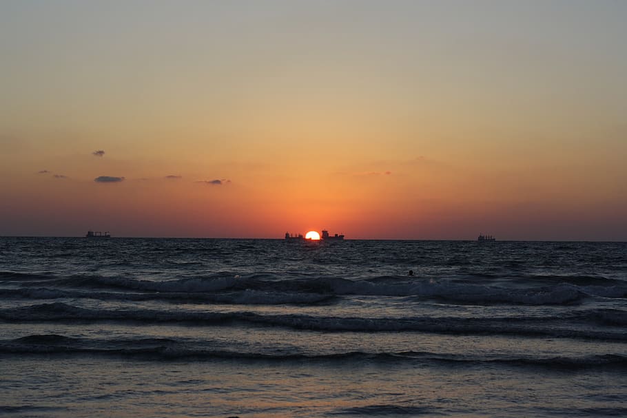 sea, sunset, beach, horizon, tranquility, sky, water, scenics - nature HD wallpaper