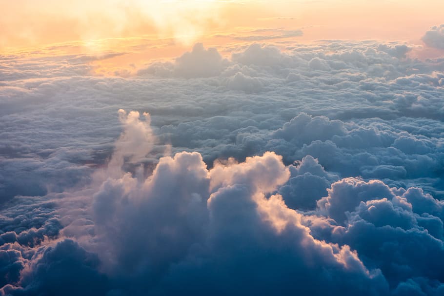 cloudy sky at daytime, sunlight, cloudscape, sunshine, sunset HD wallpaper