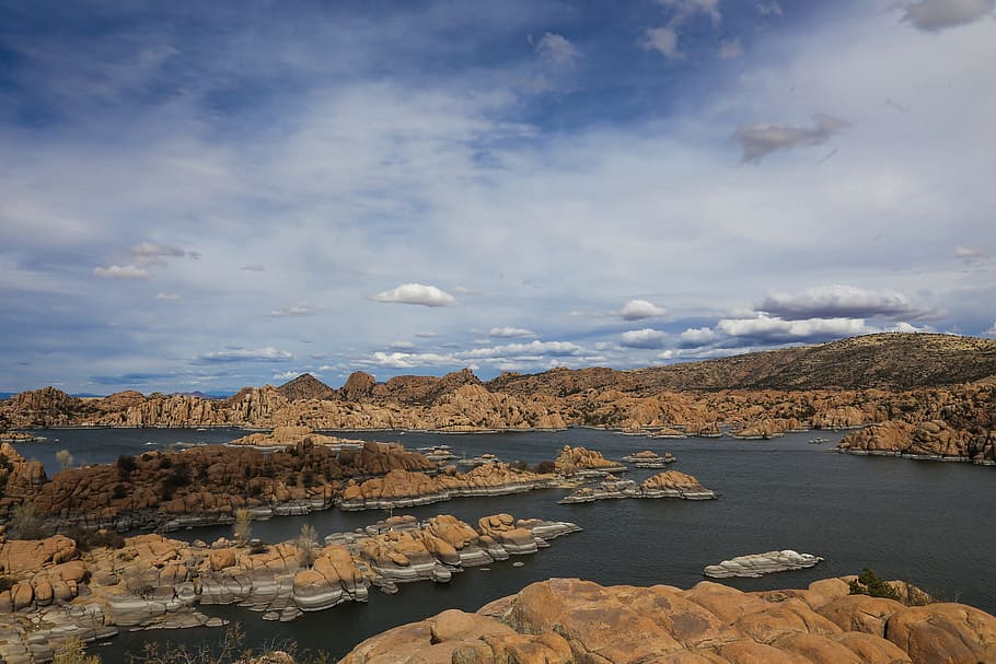 Dramatic patterns of light and dark across Watson Lake in Prescott Arizona granite dells., HD wallpaper