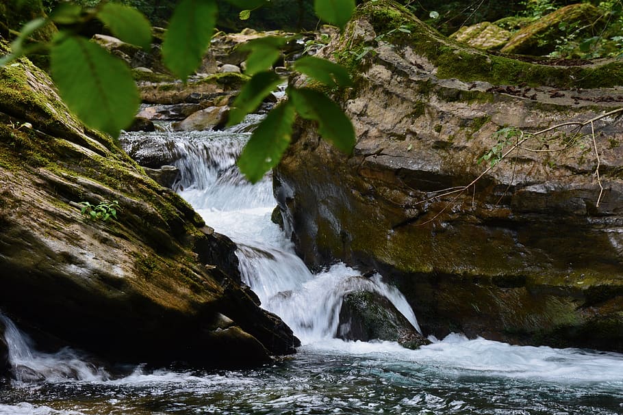 creek, waterfall, falls, rocks, nature, cascade, wet, wild HD wallpaper