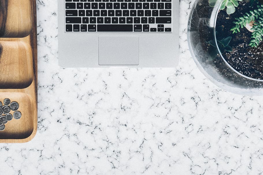 silver MacBook in between jar and tray, computer, computer keyboard HD wallpaper