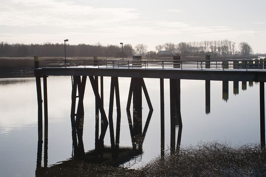 germany, elsfleth, river, jetty, water, lake, reflection, nature HD wallpaper