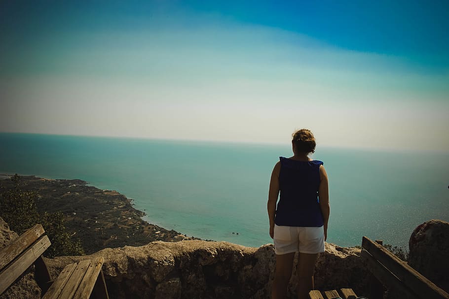 greece, corfu, look, infinite, ocean, watch, one person, sea HD wallpaper