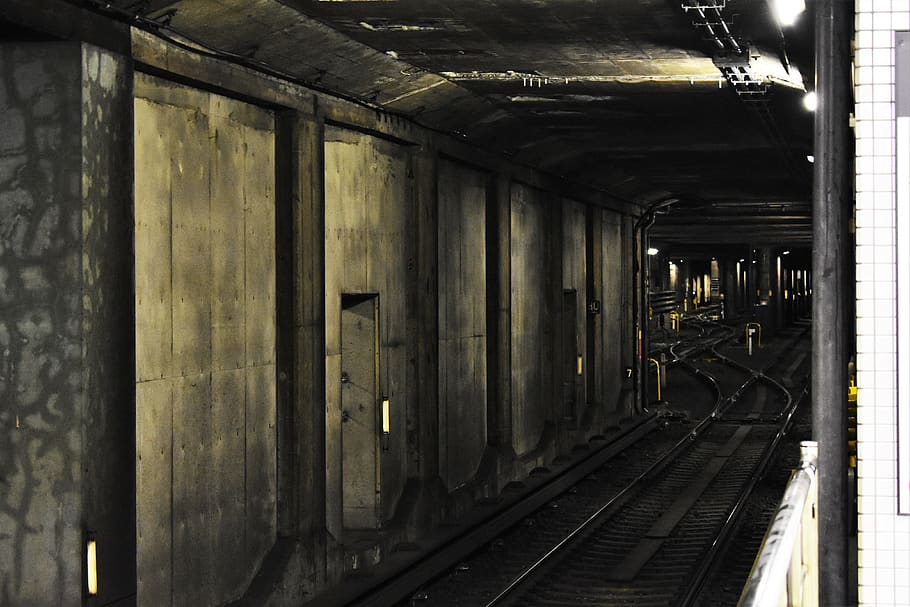 train, train station, underground, dark, tracks, rail transportation HD wallpaper