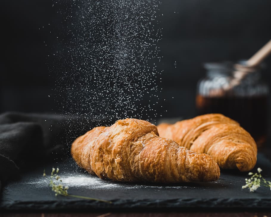 two brown croissants, food, food and drink, baked, french food HD wallpaper