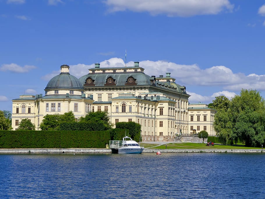 castle, drottningholm, summer residence, boat, sky, palace, HD wallpaper