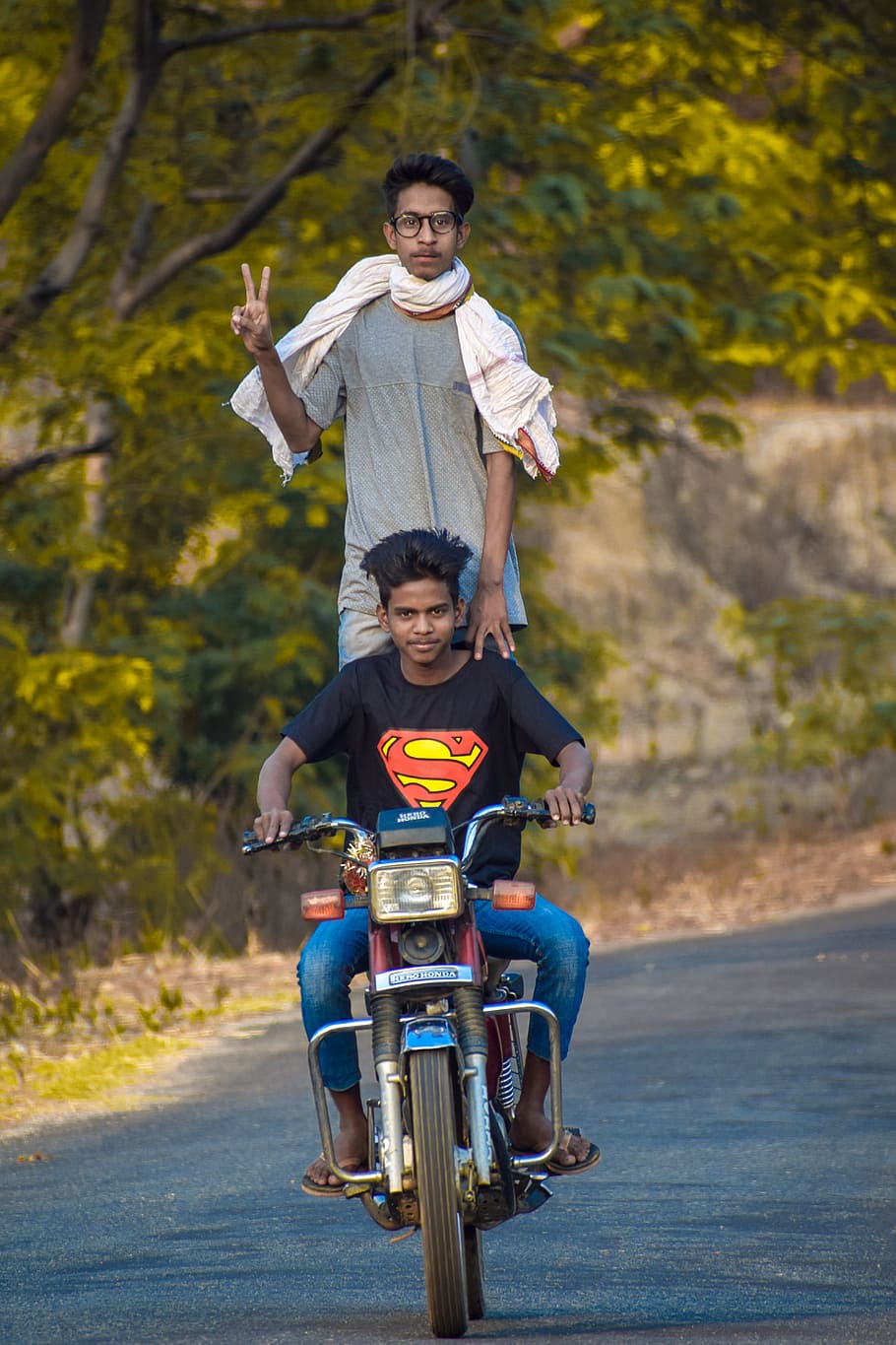 Two Men Riding a Standard Motorcycle, adults, adventure, bike, HD wallpaper