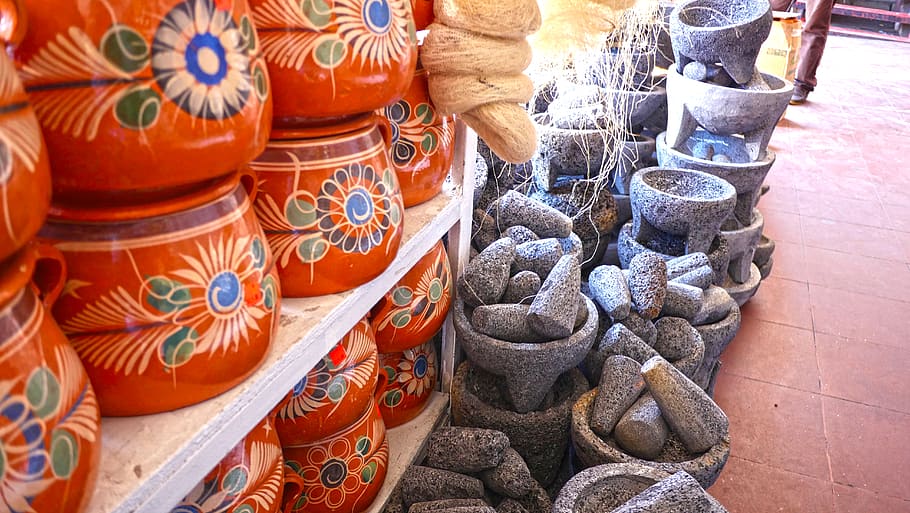 mexico, tijuana, mercado hidalgo, market, street, pottery, large group of objects, HD wallpaper