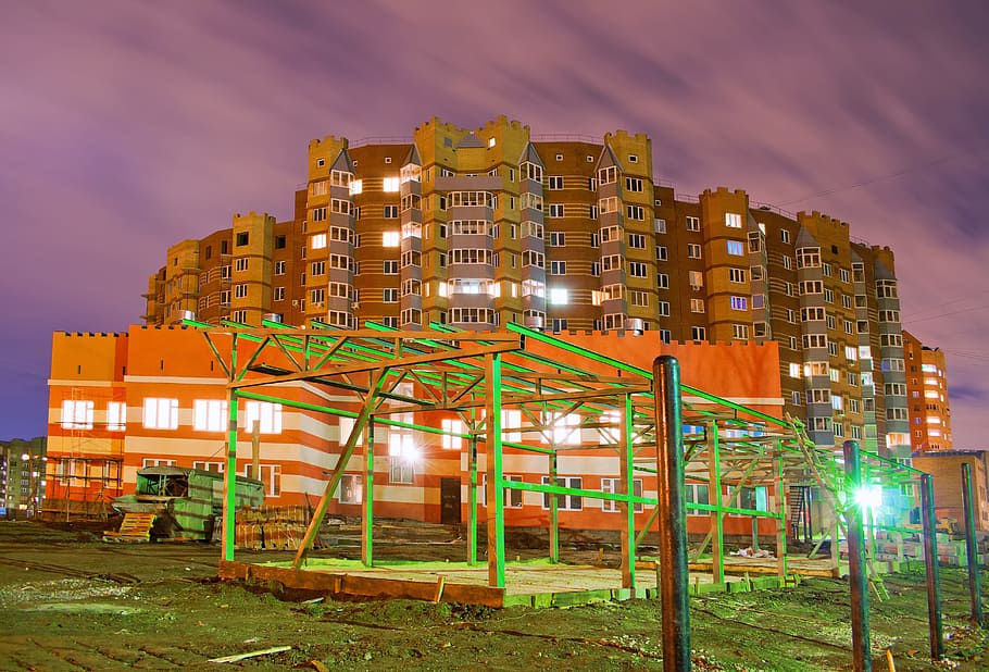 bright, color, night, ufa, sky, building, lights, architecture HD wallpaper