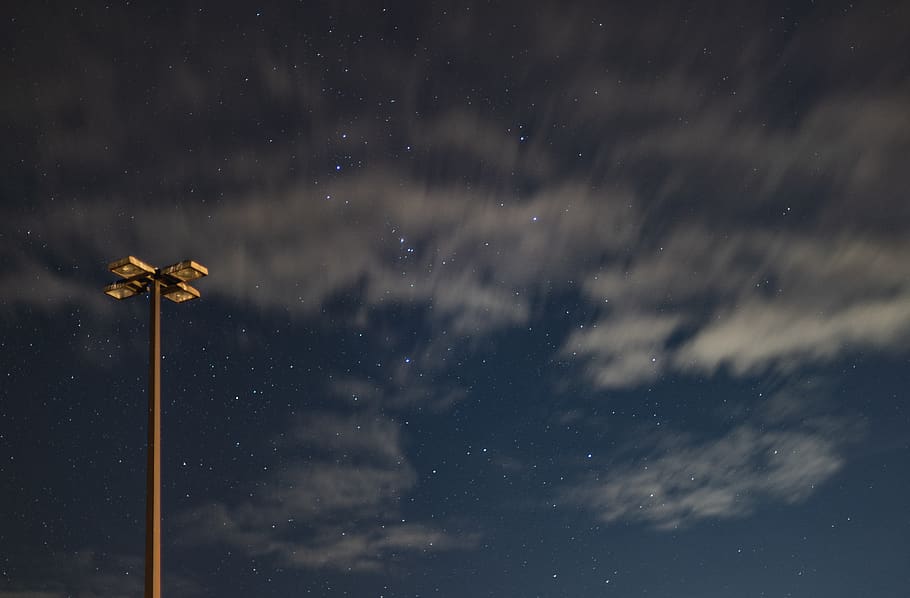 gray tower lights, nature, outdoors, night, astronomy, universe, HD wallpaper
