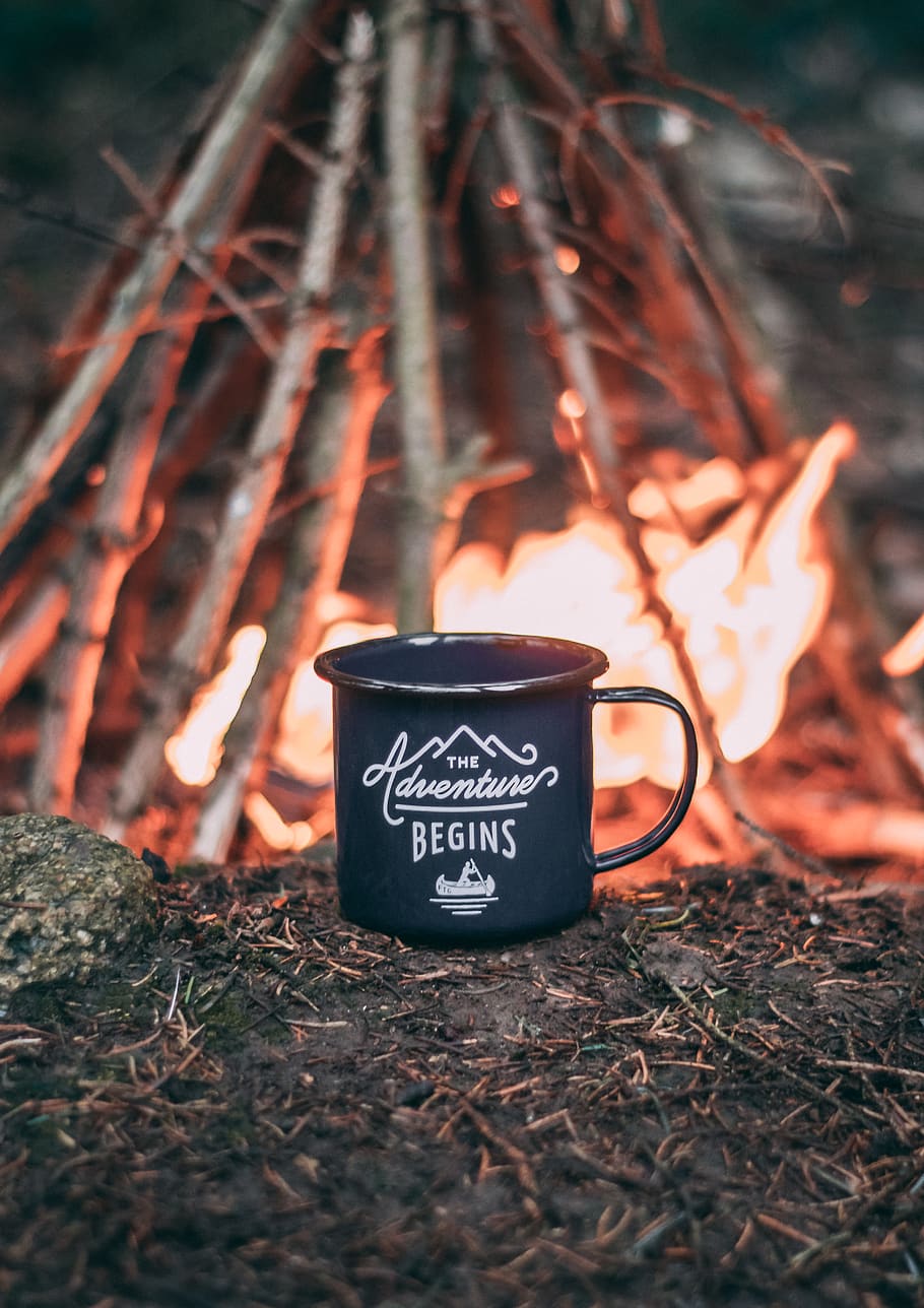 black mug, text, heat - temperature, burning, nature, fire, no people HD wallpaper