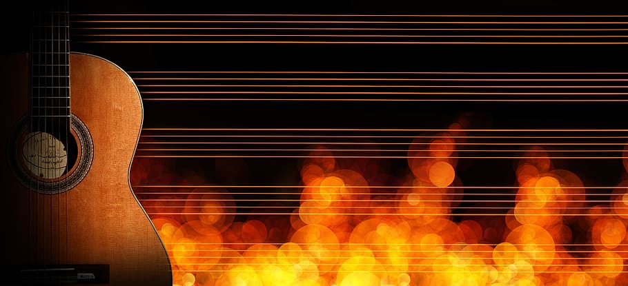 HD wallpaper: guitar, notenblatt, bokeh, flame, header, banner, music,  wallpaper | Wallpaper Flare