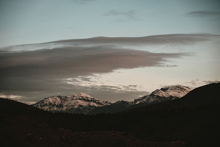 snowy, mountains, sky, blue sky, cloudy, clouds, wallpaper HD wallpaper