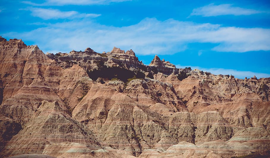 nature, rocky, mountains, landforms, sky, clouds, brown, blue HD wallpaper