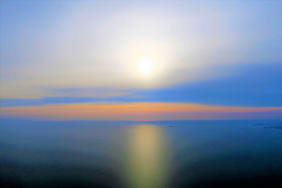 sunset, marine, nature, solar, water, sky, in the evening, clouds HD wallpaper
