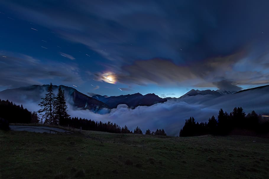 fog, moon, sky, clouds, star, mystical, atmosphere, landscape HD wallpaper