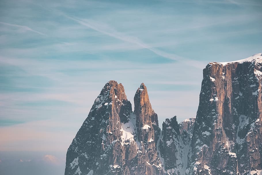 mountain, sky, winter, snow, cold, landscape, sunset, sunrise HD wallpaper