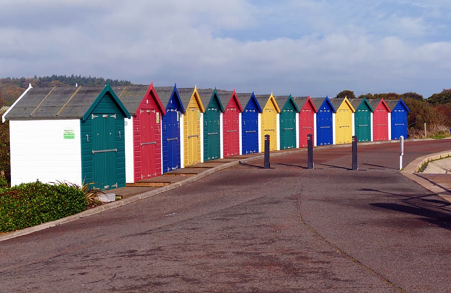 Assorted-color Houses, clouds, coloured, colourful, colours, daylight HD wallpaper