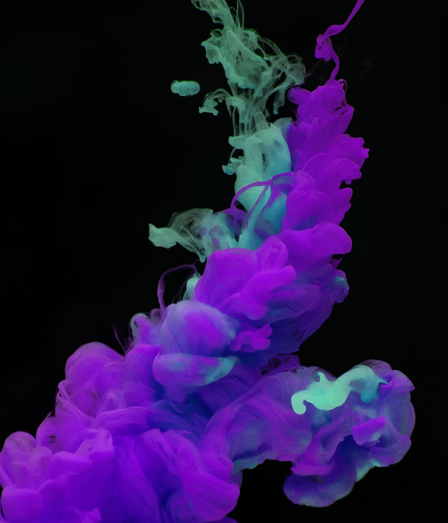 Closeup Photo of Purple and Teal Smoke Wallpaper, abstract, acrylic