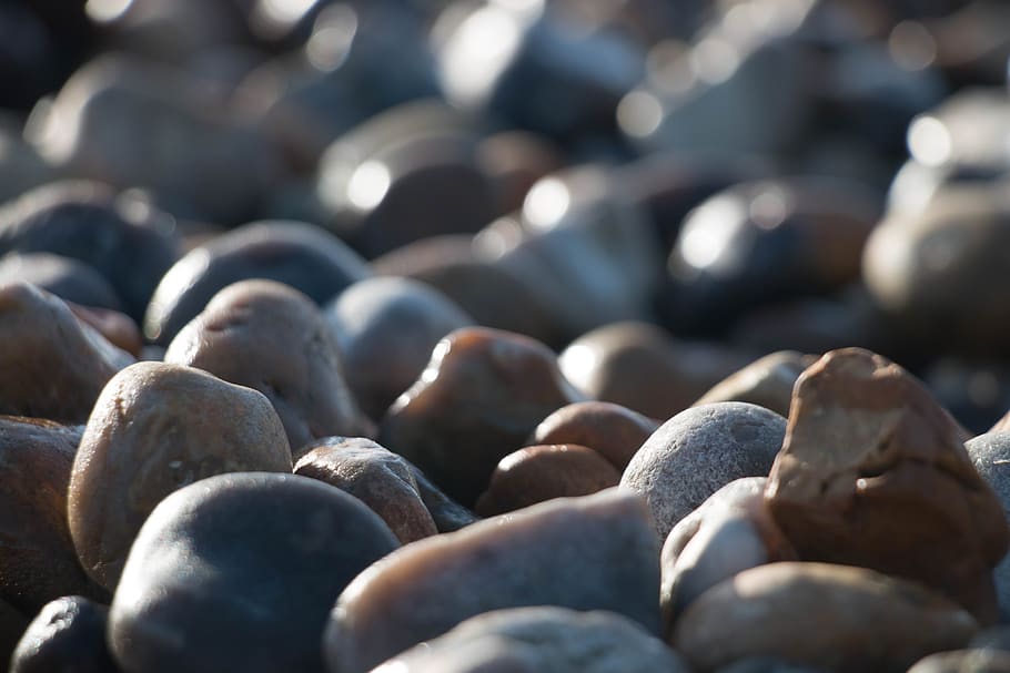 rock, pebble, beach, stone, small, sunrise, coast, sand, glow HD wallpaper
