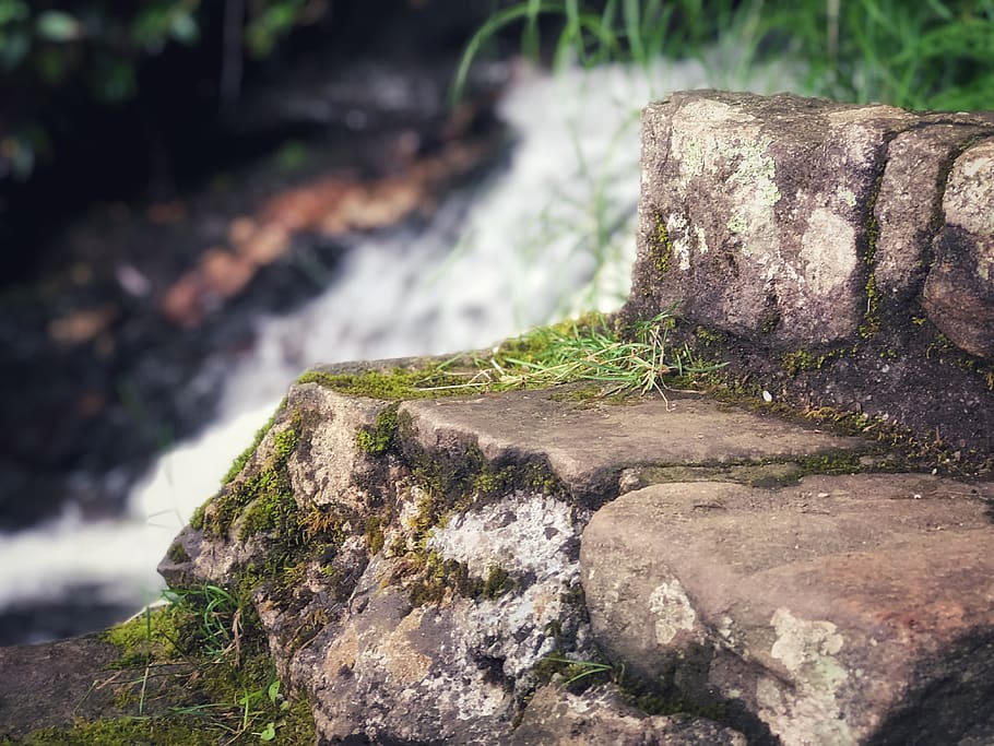 waterfall, rocks, solid, rock - object, no people, moss, day HD wallpaper