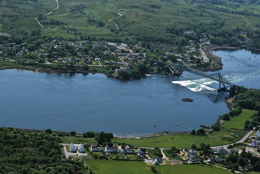 connel, flying, landscape, water, high angle view, plant, built structure HD wallpaper