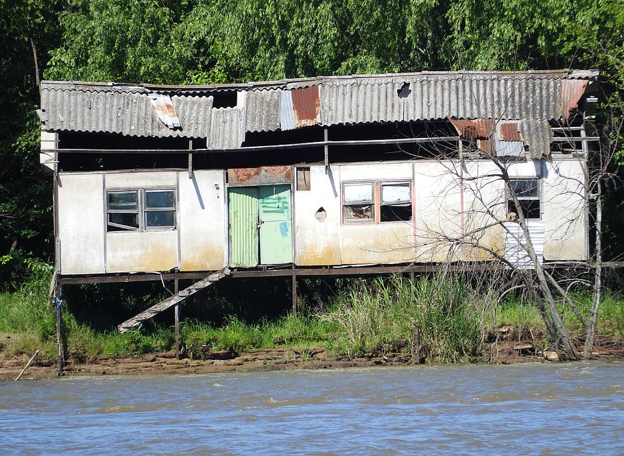 argentina, buenos aires, decayed, abandoned, river, tiny house HD wallpaper