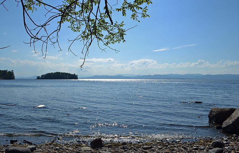 burlington, vt, lake champlain, water, sky, sea, scenics - nature