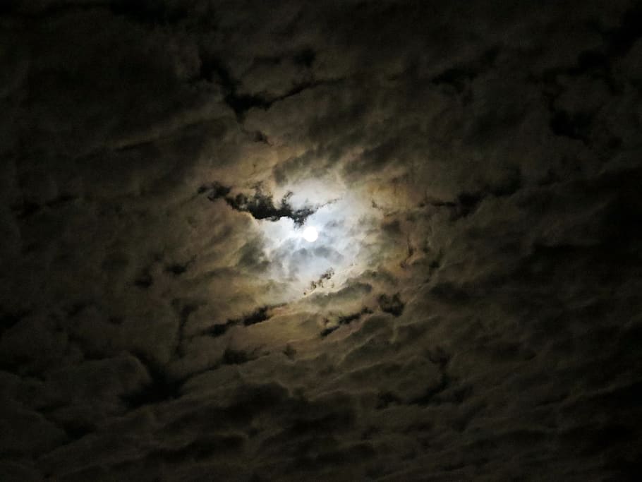 moon, night, nature, sky, cloud, cloudy, cloud - sky, dark HD wallpaper