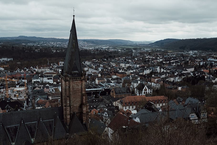 marburg, germany, schloß, church, cityview, overview, view from the top