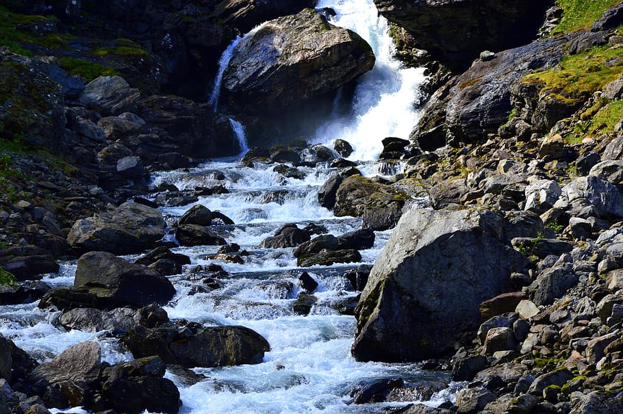 waterfall, river, rock, nature, solid, rock - object, beauty in nature HD wallpaper