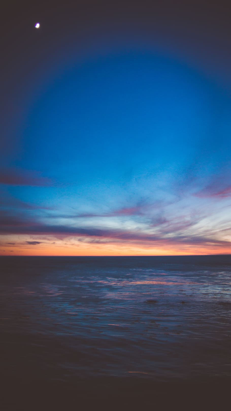 blue sky, cloud, wafe, water, moon, sunset, sea, horizon, horizon over water HD wallpaper