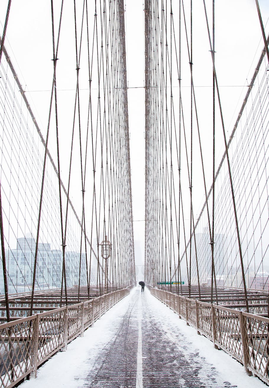 gray steel bridge, building, boat, transportation, vehicle, suspension bridge HD wallpaper