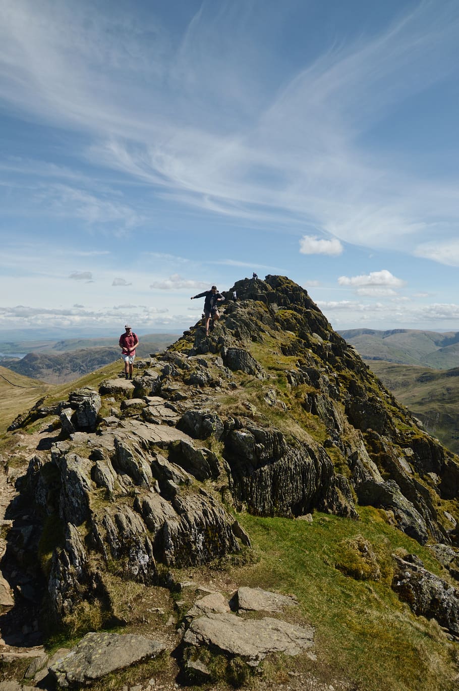 Two People on Rocky Formation, adventure, climb, clouds, daylight HD wallpaper