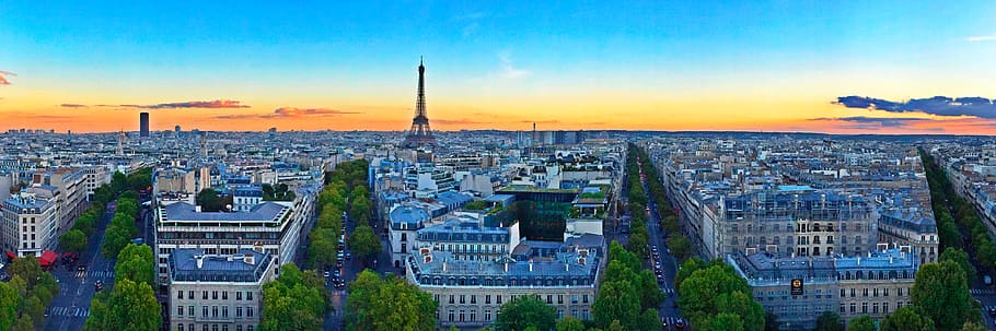 paris, france, torre, panorámica, eiffel, sky, city, panoramic, HD wallpaper