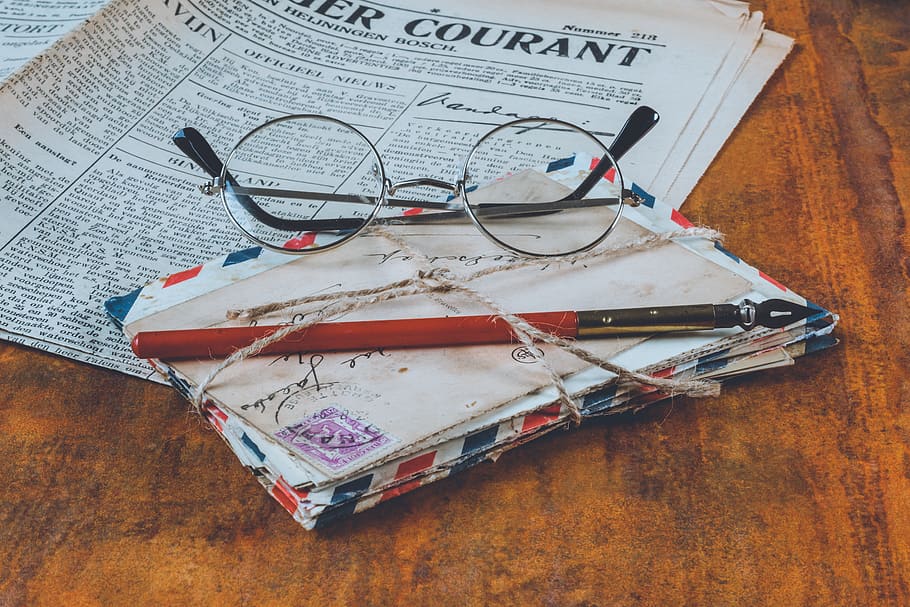 Letters And An Eyeglass On Table, close-up, composition, document, HD wallpaper