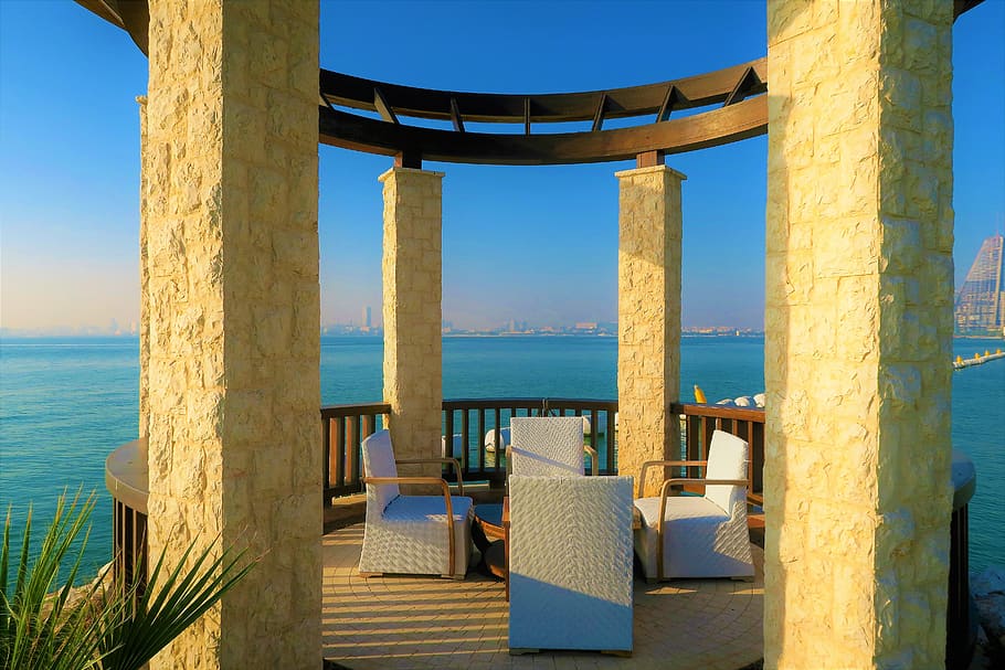 doha, qatar, marine, rest, landscape, seating, travel, water HD wallpaper