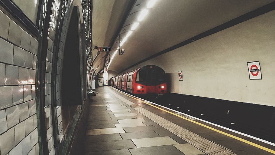 red train, public transportation, rail transportation, mode of transportation HD wallpaper