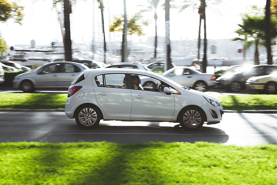 spain, palma, traffic, motion, fast, speed, white, grass, car HD wallpaper