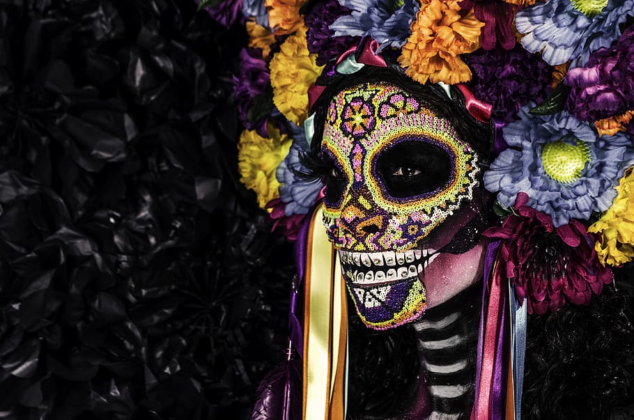 woman in a Cinco de Mayo makeup, flower, face paint, day of the dead, HD wallpaper
