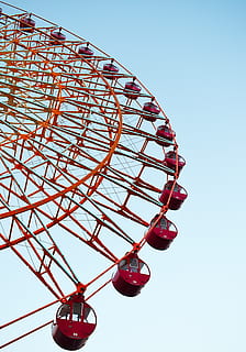 red ferry's wheel, japan, kobe, amusement park, construction crane HD wallpaper