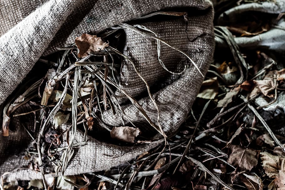 old, grass, bag, pouch, canvas, linen, cloth, hay, strow, leaves HD wallpaper